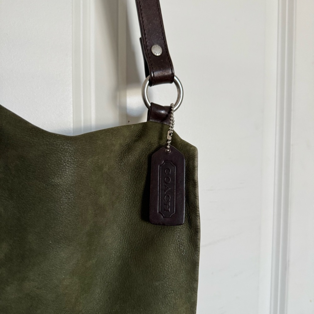 Coach Forest Green Leather Tote with Dark Strap